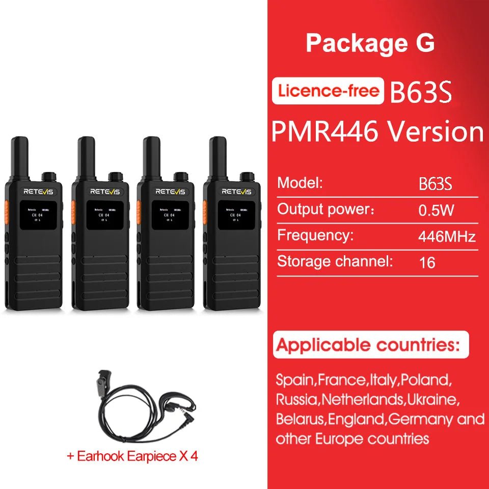 Talkie - walkie portable ultra - mince avec écran LCD PMR/FRS Radio bidirectionnelle sans licence "Retevis - B63S" - Planète Rando