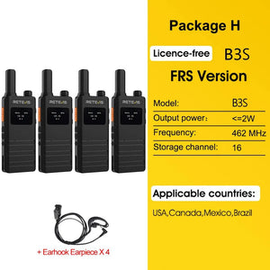 Talkie - walkie portable ultra - mince avec écran LCD PMR/FRS Radio bidirectionnelle sans licence "Retevis - B63S" - Planète Rando