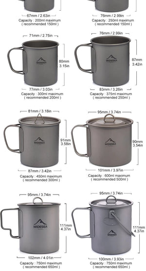 Tasse de camping en titane 200ml - 750ml à partir de 43g "Widesea - camping mug cup" - Planète Rando