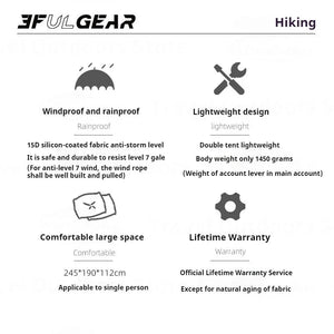 Tente de bivouac / bikepacking ultra - légère pour 1 personne à double - parois avec arceaux aluminium 1,45kg "3F UL GEAR - Taiji 1" - Planète Rando