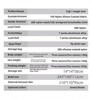 Tente de bivouac / bikepacking ultra - légère pour 1 personne à double - parois avec arceaux aluminium 1,45kg "3F UL GEAR - Taiji 1" - Planète Rando