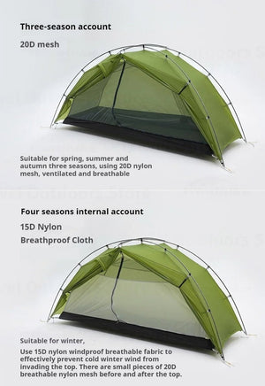 Tente de bivouac / bikepacking ultra - légère pour 1 personne à double - parois avec arceaux aluminium 1,45kg "3F UL GEAR - Taiji 1" - Planète Rando