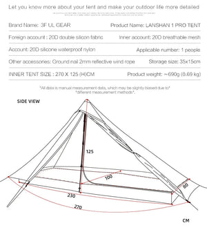 Tente de bivouac ultra - légère pour 1 personne à simple - paroi 690g "3F UL GEAR - Lanshan 1 Pro" - Planète Rando