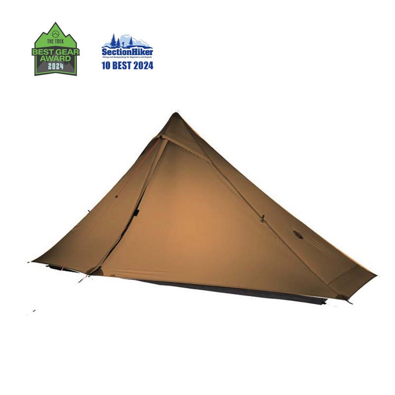 Tente 1 place marron ultra-légère 3F UL GEAR Lanshan 1 Pro 850g, badges Best Gear 2024 en haut à gauche.
