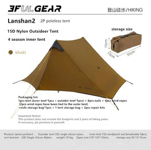 Tente de bivouac ultra - légère pour 2 personnes à double - parois 1,2kg "3F UL GEAR - Lanshan 2" - Planète Rando