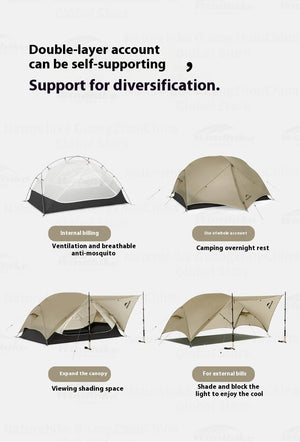 Tente de bivouac ultralégère à double - parois imperméable 1 à 2 pers à partir de 1,2kg "Naturehike - Mongar UL" - Planète Rando