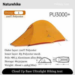 Tente de bivouac ultralégère pour 1 ou 2 personnes 1,50kg "Naturehike - Cloud Up Base" - Planète Rando