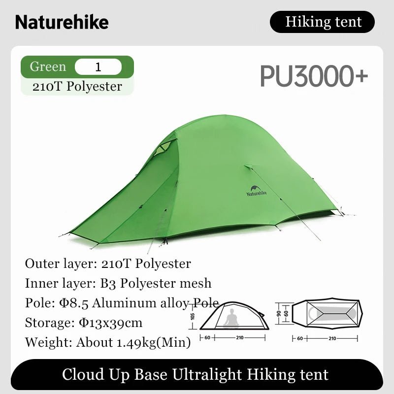 Tente de bivouac ultralégère pour 1 ou 2 personnes 1,50kg "Naturehike - Cloud Up Base" - Planète Rando
