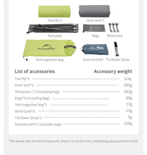 Tente de randonnée ultralégère en nylon 10D pour 1 à 2 personnes à partir de 780g "Naturehike - Star River EXT" - Planète Rando