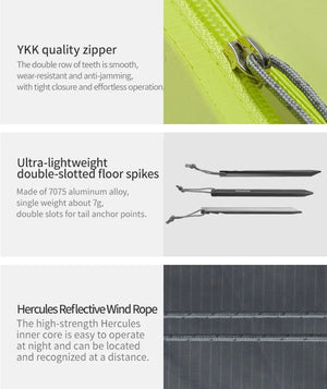 Tente de randonnée ultralégère en nylon 10D pour 1 à 2 personnes à partir de 780g "Naturehike - Star River EXT" - Planète Rando