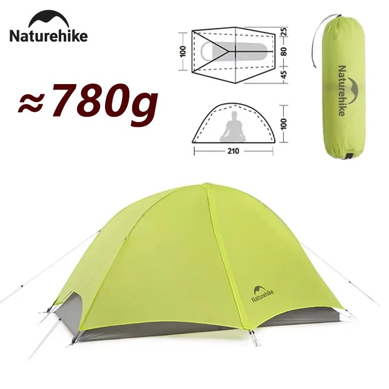 Tente de randonnée ultralégère en nylon 10D pour 1 à 2 personnes à partir de 780g "Naturehike - Star River EXT" - Planète Rando