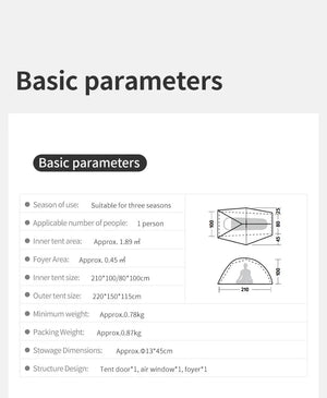 Tente de randonnée ultralégère en nylon 10D pour 1 à 2 personnes à partir de 780g "Naturehike - Star River EXT" - Planète Rando