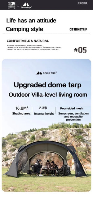 Tente dôme d'extérieur / auvent de camping imperméable pour 8 - 10 personnes "ShineTrip - Dome Canopy" - Planète Rando