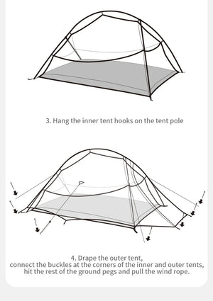Tente double - parois de bivouac ultra - légère 2 personnes & autoportante à partir de 1,36kg "Naturehike - Cloud Up Pro" - Planète Rando