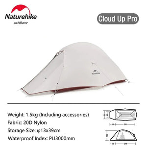 Tente double - parois de bivouac ultra - légère 2 personnes & autoportante à partir de 1,36kg "Naturehike - Cloud Up Pro" - Planète Rando