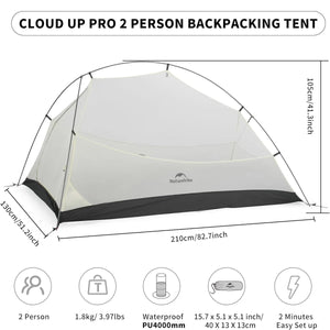 Tente double - parois de bivouac ultra - légère 2 personnes & autoportante à partir de 1,36kg "Naturehike - Cloud Up Pro" - Planète Rando