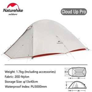 Tente double - parois de bivouac ultra - légère 2 personnes & autoportante à partir de 1,36kg "Naturehike - Cloud Up Pro" - Planète Rando