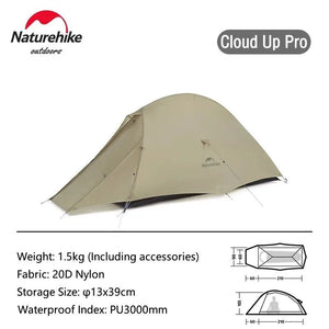 Tente double - parois de bivouac ultra - légère 2 personnes & autoportante à partir de 1,36kg "Naturehike - Cloud Up Pro" - Planète Rando