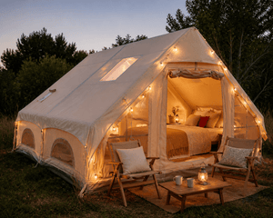 Tente gonflable familiale jusqu'à 12 personnes 12m2 avec fenêtre de toit en tissu Oxford 420D "Youqi - Glamping 12" - Planète Rando