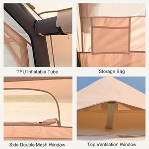 Tente gonflable familiale pour 2 à 4 personnes 6,3m2 avec fenêtre de toit en tissu Oxford 420D "Youqi - Glamping 6.3" - Planète Rando