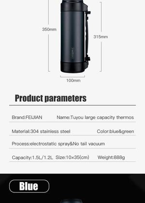 Thermos en acier inoxydable de 1200/1500ml "FEIJIAN - FS12009A Military" - Planète Rando