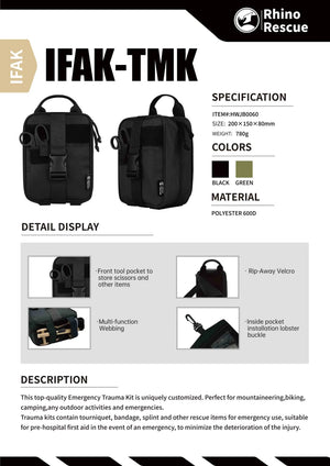 Trousse de premiers secours / kit de premiers secours pour les situations d'urgence "Rhino Rescue - IFAK - TMK" - Planète Rando