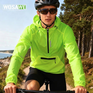 Veste / coupe-vent de cyclisme UPF50+ avec poche ventrale et capuche "WOSAWE – BL245" - Planète Rando