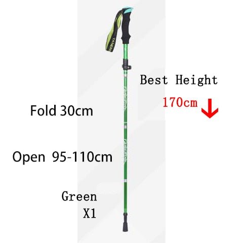 1 bâton télescopique de randonnée / marche nordique pliable en 5 sections 250g l'unité "Anyfashion - Tanerdd" - Green 30cm | Planète Rando