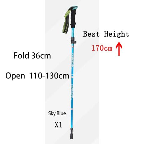 1 bâton télescopique de randonnée / marche nordique pliable en 5 sections 250g l'unité "Anyfashion - Tanerdd" - SkyBlue 36cm | Planète Rando