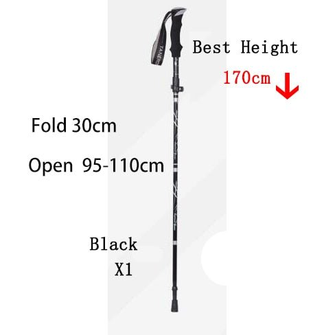 1 bâton télescopique de randonnée / marche nordique pliable en 5 sections 250g l'unité "Anyfashion - Tanerdd" - Black 30cm | Planète Rando