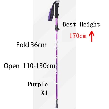 1 bâton télescopique de randonnée / marche nordique pliable en 5 sections 250g l'unité "Anyfashion - Tanerdd" - Purple 36cm | Planète Rando