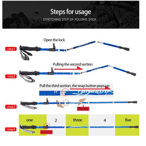 1 bâton télescopique de randonnée / marche nordique pliable en 5 sections 250g l'unité "Anyfashion - Tanerdd" - | Planète Rando