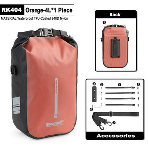 1 sacoche de fourche à dégagement rapide 100% imperméable 4L / 6L "Rhinowalk - RK404/406" - Orange / 4L | Planète Rando