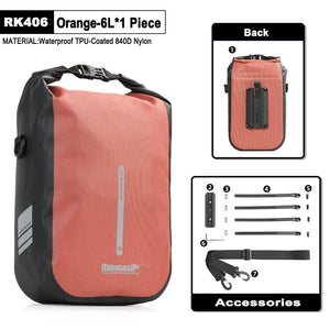 1 sacoche de fourche à dégagement rapide 100% imperméable 4L / 6L "Rhinowalk - RK404/406" - Orange / 6L | Planète Rando