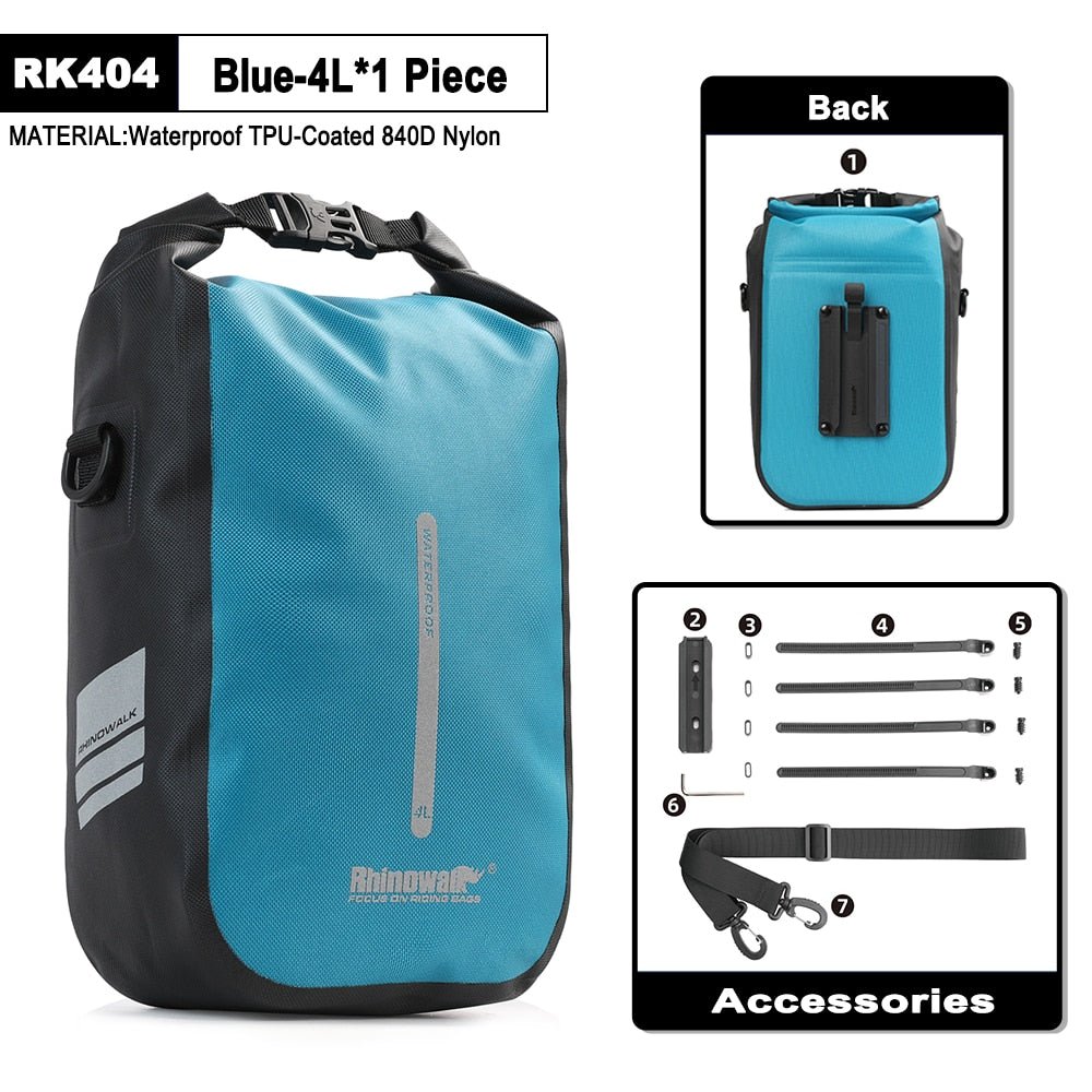 1 sacoche de fourche à dégagement rapide 100% imperméable 4L / 6L "Rhinowalk - RK404/406" - Bleu ciel / 4L | Planète Rando