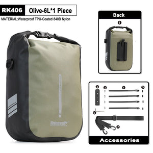 1 sacoche de fourche à dégagement rapide 100% imperméable 4L / 6L "Rhinowalk - RK404/406" - Olive / 6L | Planète Rando