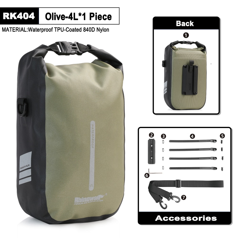 1 sacoche de fourche à dégagement rapide 100% imperméable 4L / 6L "Rhinowalk - RK404/406" - Olive / 4L | Planète Rando
