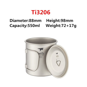 Tasse en titane ultralégère avec poignée pliante (à partir de 60g et 300ml) "Keith - cup" - 550ml | Planète Rando