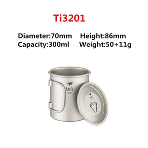 Tasse en titane ultralégère avec poignée pliante (à partir de 60g et 300ml) "Keith - cup" - 300ml | Planète Rando