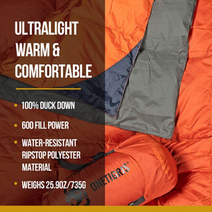 Couverture de camping ultralight en duvet de canard 735g 5 °C "OneTigris - Snap buttons" - | Planète Rando