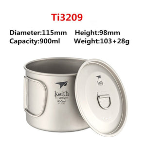 Tasse en titane ultralégère avec poignée pliante (à partir de 60g et 300ml) "Keith - cup" - 900ml | Planète Rando