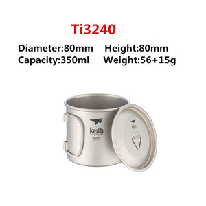 Tasse en titane ultralégère avec poignée pliante (à partir de 60g et 300ml) "Keith - cup" - 350ml | Planète Rando