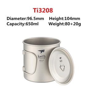 Tasse en titane ultralégère avec poignée pliante (à partir de 60g et 300ml) "Keith - cup" - 650ml | Planète Rando