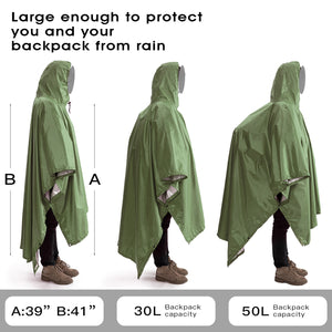 Assez grand pour vous protéger, vous et votre sac à dos, de la pluie lors de vos aventures outdoor en rando et Planete avec le Tomshoo Poncho de pluie multifonctions 3 en 1 (bâche, auvent) "TLM181".
