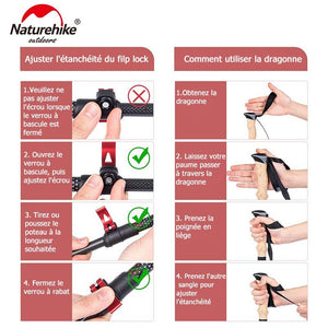 Bâtons de marche nordique / randonnée pliable en fibre de carbone 420g / paire "Naturehike - Lighter +" - | Planète Rando