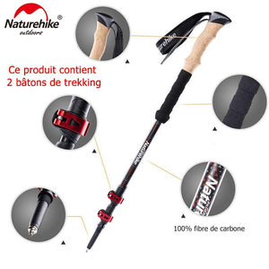 Bâtons de marche nordique / randonnée pliable en fibre de carbone 420g / paire "Naturehike - Lighter +" - | Planète Rando