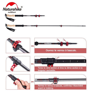 Bâtons de marche nordique / randonnée pliable en fibre de carbone 420g / paire "Naturehike - Lighter +" - | Planète Rando