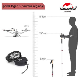 Bâtons de marche nordique / randonnée pliable en fibre de carbone 420g / paire "Naturehike - Lighter +" - | Planète Rando