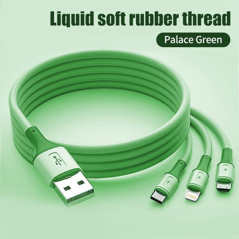 Câble 3 en 1 pour recharge rapide smartphone usb-c / micro / iPhone "OLAF - USB 3A" - Vert / 0.5m | Planète Rando