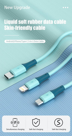 Câble 3 en 1 pour recharge rapide smartphone usb-c / micro / iPhone "OLAF - USB 3A" - | Planète Rando